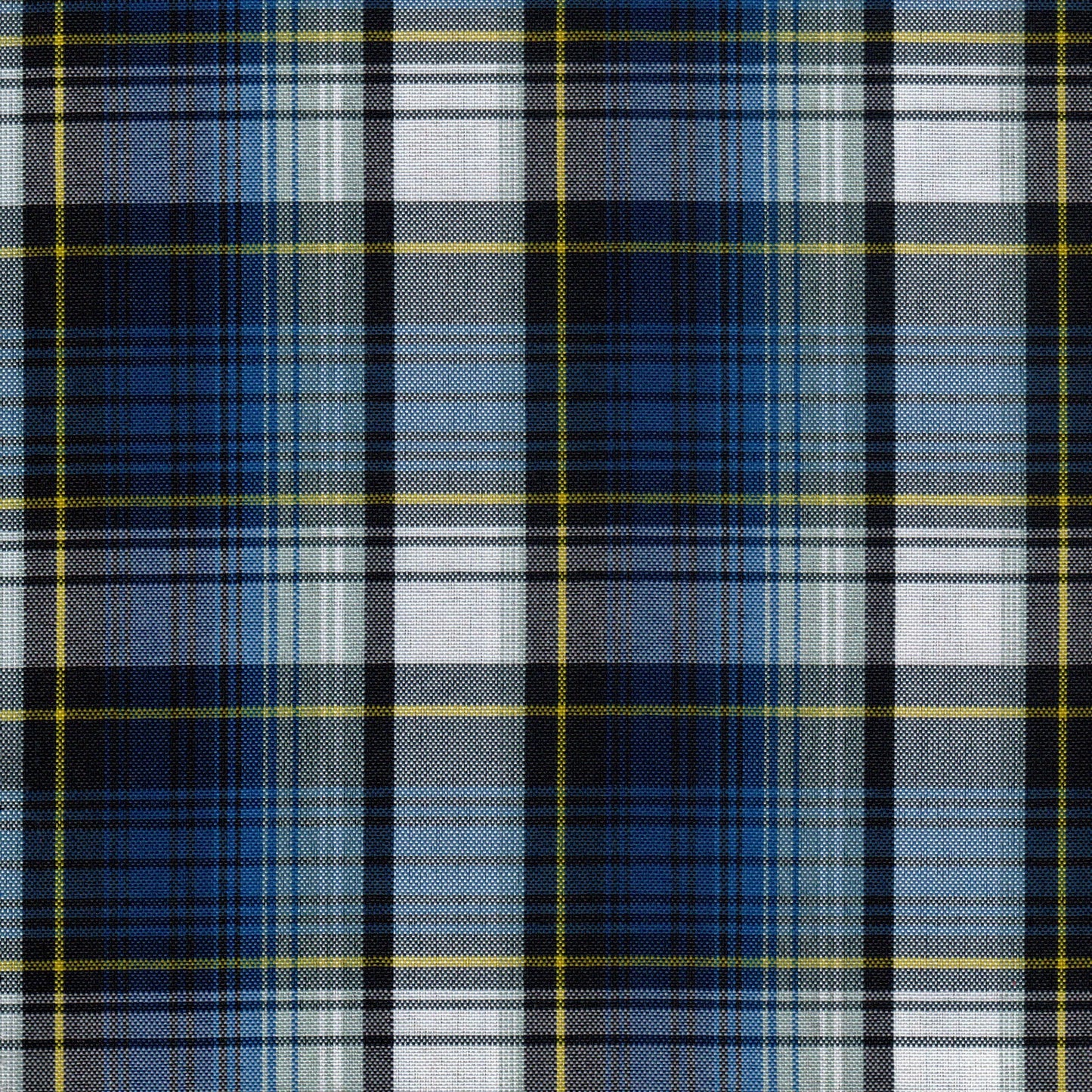 Tela escocesa de poliéster SchoolLine, azul marino con cuadros y líneas amarillas, perfecta para uniformes escolares e institucionales
