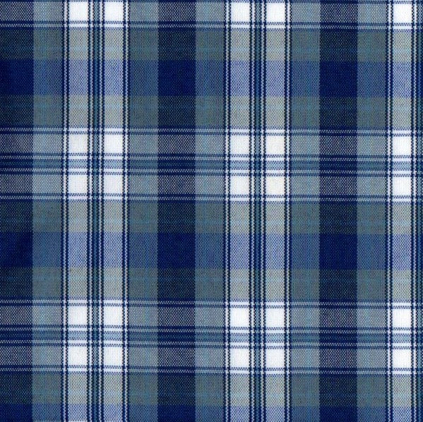 Tela escocesa de poliéster para uniforme SchoolLine, diseño a cuadros en azul marino, azul cielo y blanco.