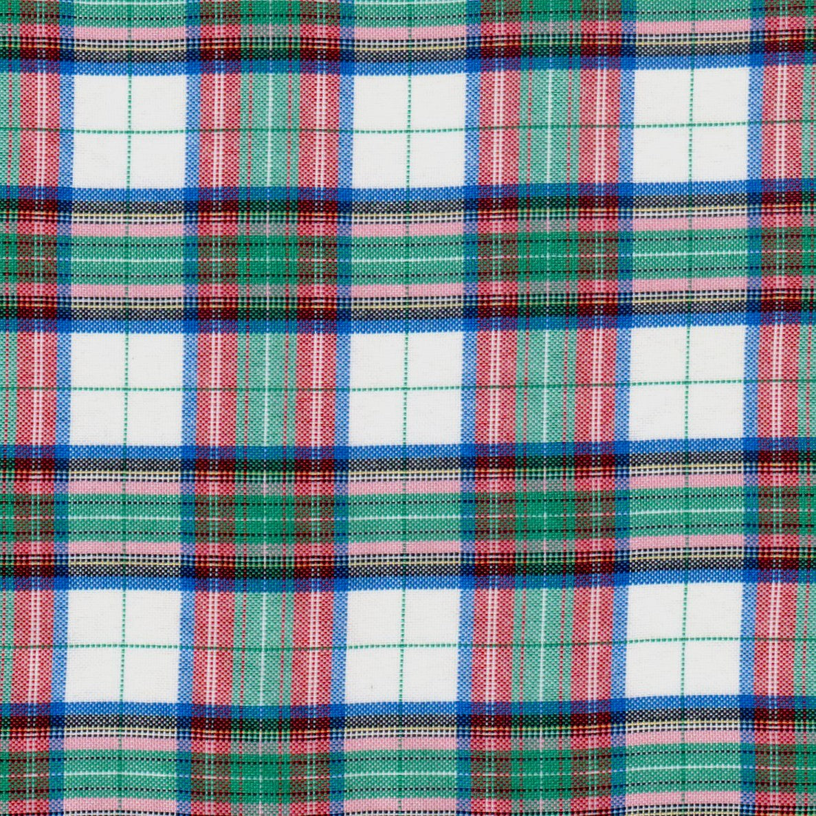 Tela escocesa de poliéster SchoolLine, tartán verde, rojo, azul y blanco para uniformes escolares e institucionales.