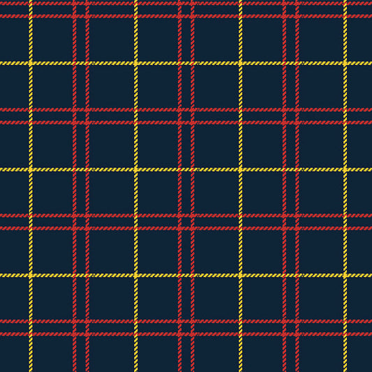 Tela en color azul con lineas rojas y amarillas para uniforme