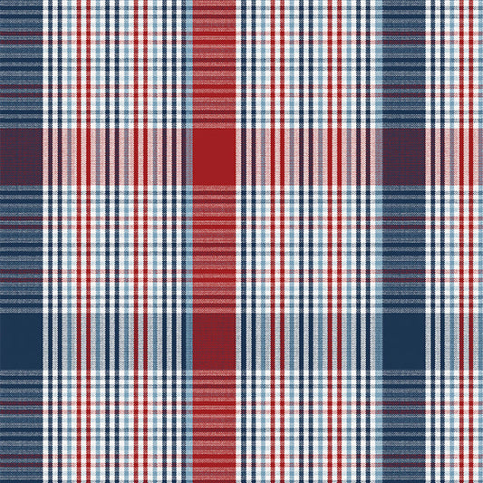 Tela Twill estampada tartán en rojo, azul y blanco; ideal para uniformes escolares e institucionales SchoolLine.