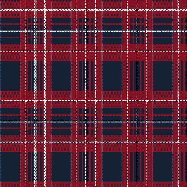 Tela Twill roja con cuadros azul marino y blanco, ideal para uniformes escolares e institucionales SchoolLine