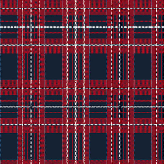 Tela Twill roja con cuadros azul marino y blanco, ideal para uniformes escolares e institucionales SchoolLine