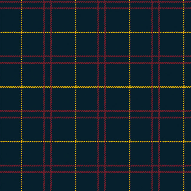 Tela Twill azul estampada con líneas amarillas y burdeos; ideal para uniformes escolares de SchoolLine.