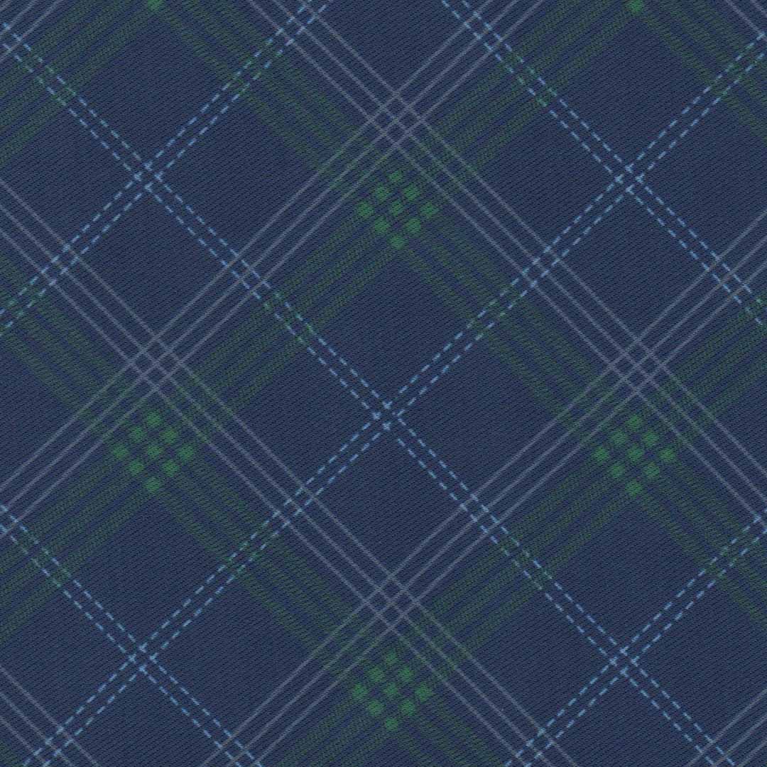 Tela estampada de uniforme en color azul con lineas verdes