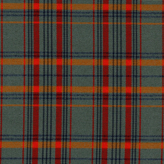Tela para uniforme acrílico escocés especial de SchoolLine; plaid verde gris con rojas y naranjas, ideal para uniformes escolares e institucionales.