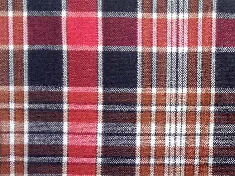 Tela acrílico escocés SchoolLine para uniformes escolares; mezcla en tonos rojo, marrón, navy y blanco.