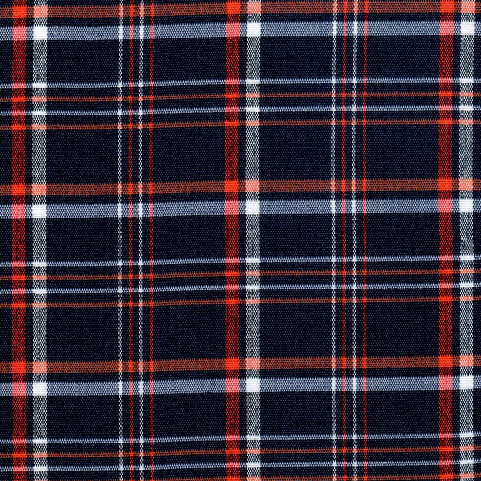 Tela acrílica escocesa azul con rayas rojas y blancas, tartán, para uniformes escolares e institucionales de SchoolLine.
