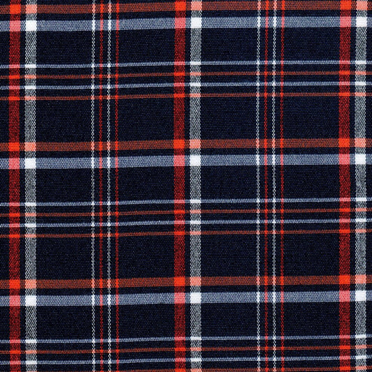Tela acrílica escocesa azul con rayas rojas y blancas, tartán, para uniformes escolares e institucionales de SchoolLine.