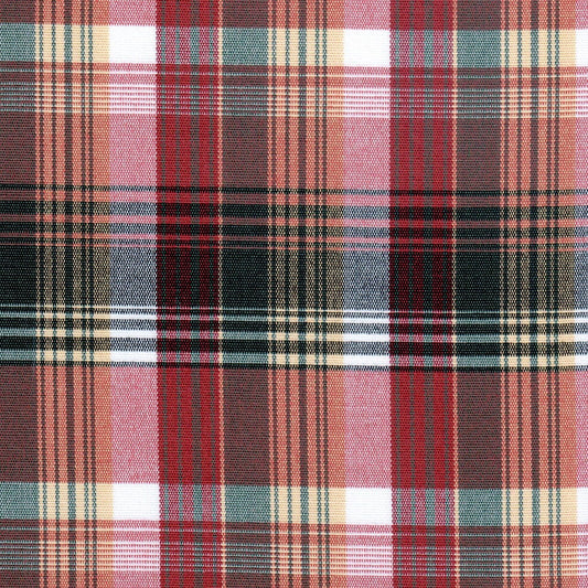 Tela de uniforme acrílica escocés especial SchoolLine en tonos rojo, rosa y verde, diseño tartán para uniformes escolares.