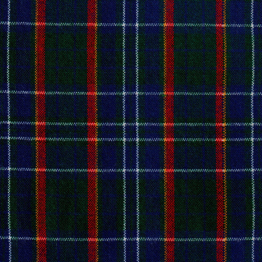 Tela acrílica escocés azul navy con rayas rojas, verde y blancas; ideal para uniformes escolares e institucionales, SchoolLine.