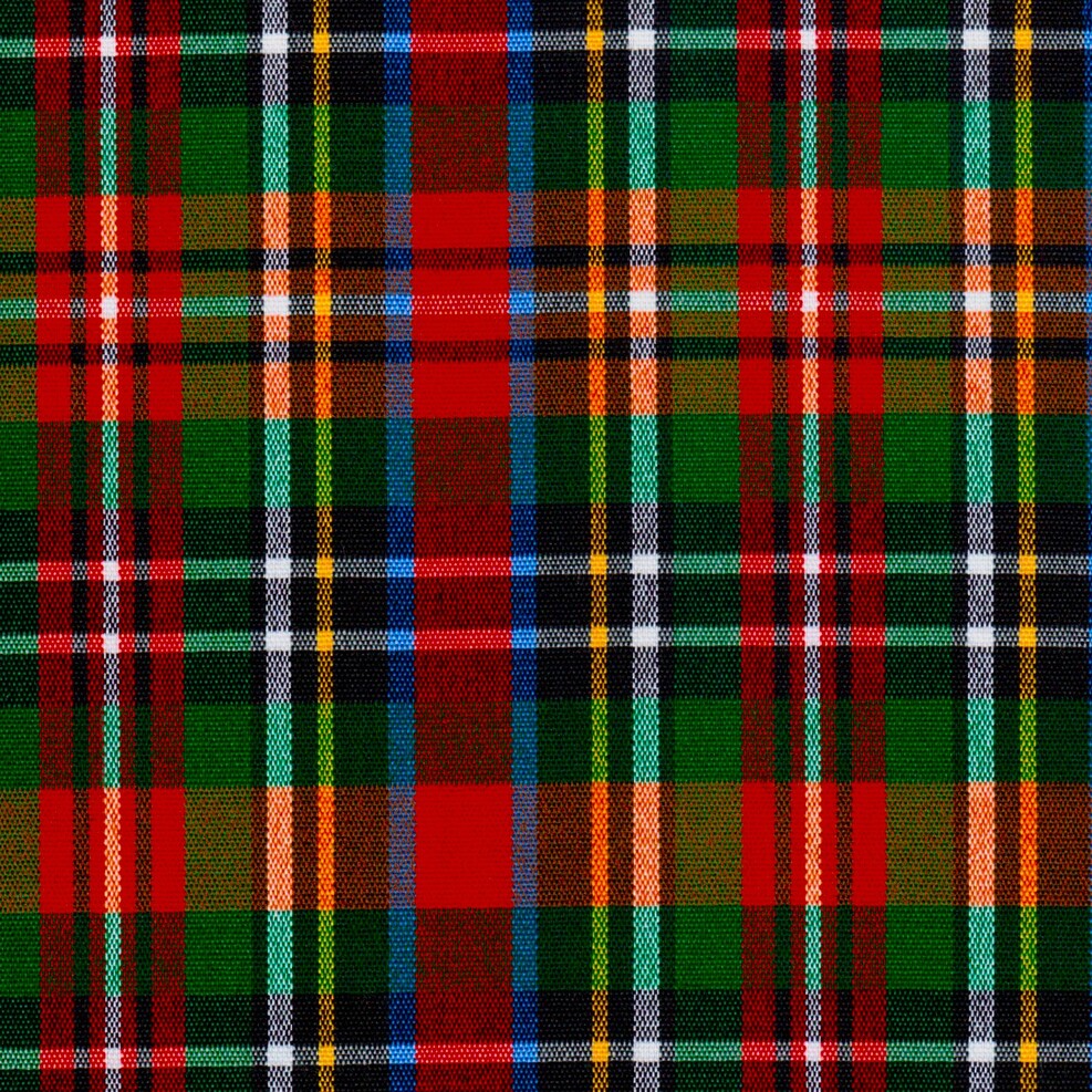 Tela acrílico escocés SchoolLine, tartán multicolor verde/rojo/negro, ideal para uniformes escolares e institucionales.