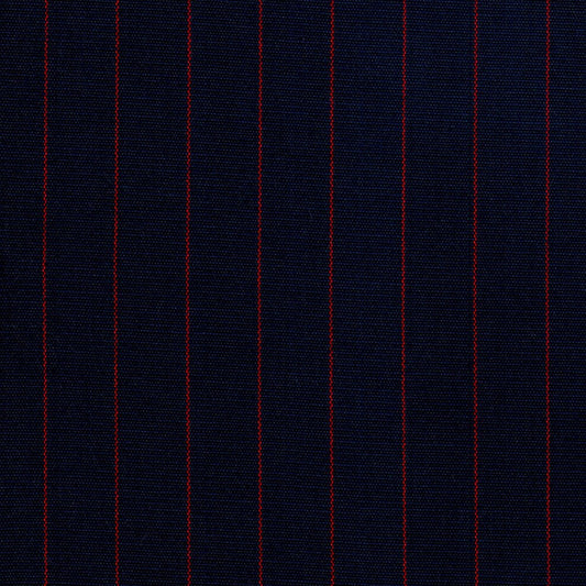 Tela acrílico escocés especial SchoolLine: azul marino con rayas rojas verticales; mezcla poliéster/acrílico para uniformes escolares e institucionales.