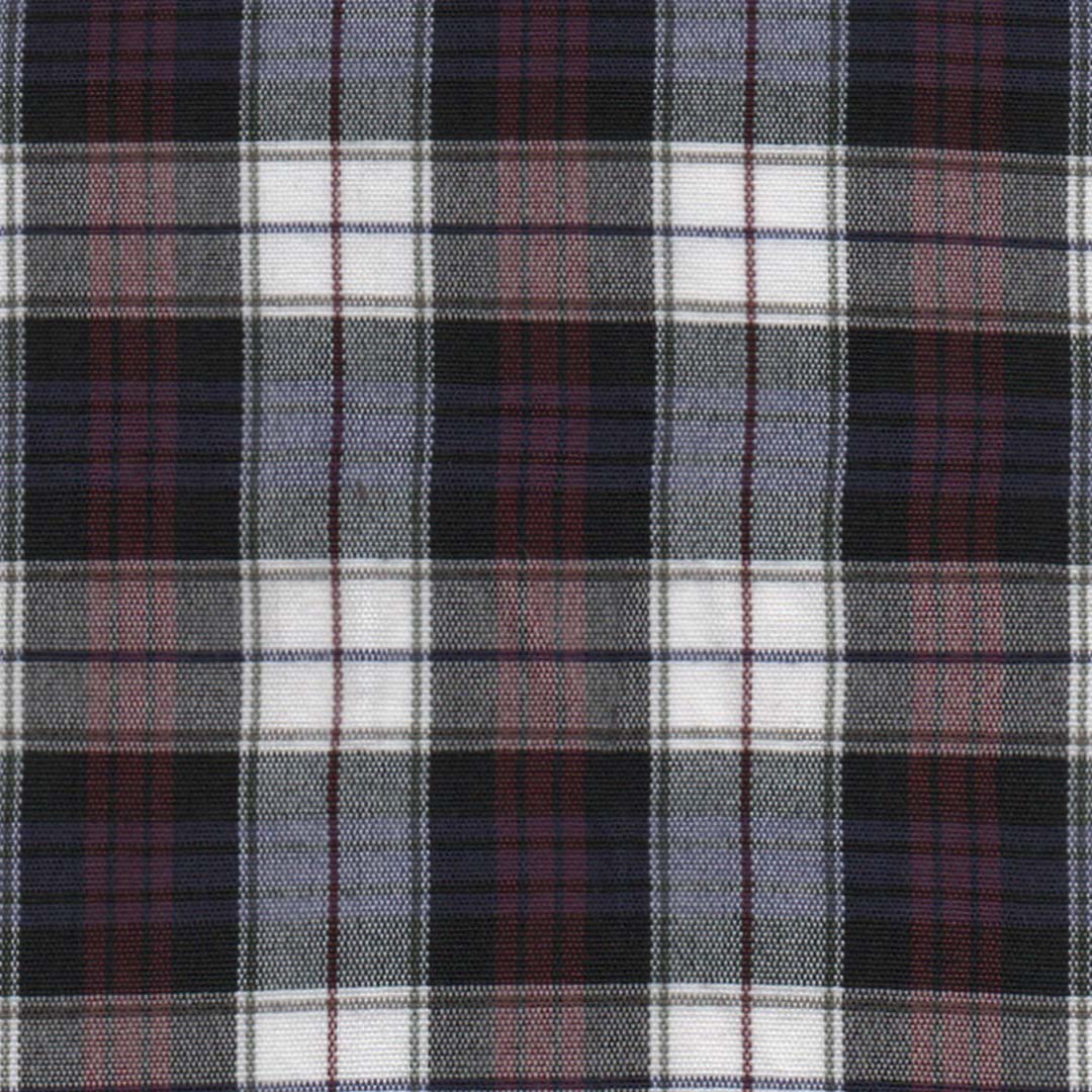 tela escocesa de uniformes escolares en colores vinotinto, y blanco con lineas moradas y negras