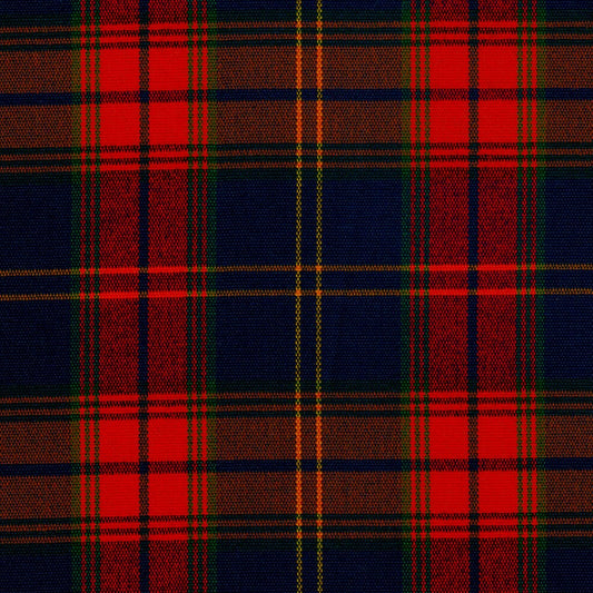 Tela acrílico escocés especial para uniformes SchoolLine, poliéster con cuadros rojos, azul marino y verde con líneas amarillas.