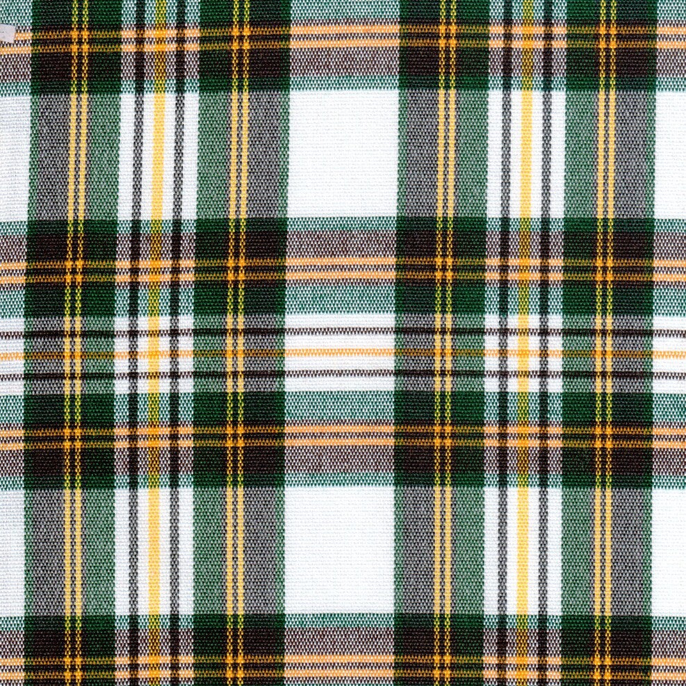 Tela de uniforme SchoolLine: escocés verde con rayas amarillas y blancas, acrílico; ideal para uniformes escolares.