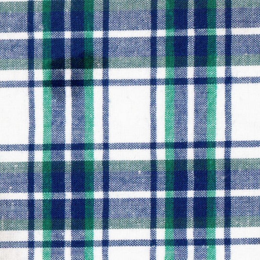 Tela polidacron escocés SchoolLine en cuadros azul marino, verde y blanco; tela para uniformes escolares e institucionales.