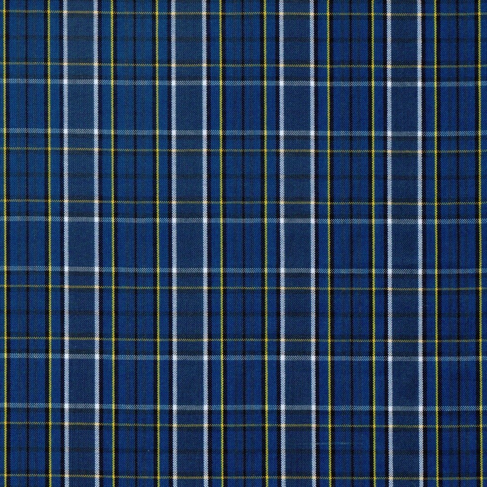 Tela polidacron escocés azul con cuadros amarillos y blancos; tela para uniformes escolares, SchoolLine