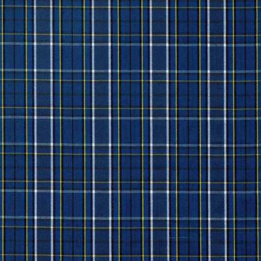 Tela polidacron escocés azul con cuadros amarillos y blancos; tela para uniformes escolares, SchoolLine