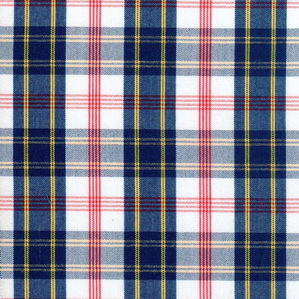 Tela para uniforme polidacron escocés 06003014 en azul marino, blanco y rojo; tejido tartán para uniformes escolares SchoolLine.