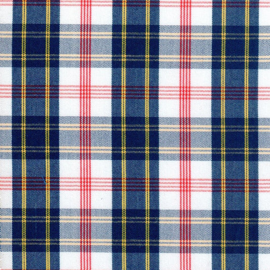 Tela para uniforme polidacron escocés 06003014 en azul marino, blanco y rojo; tejido tartán para uniformes escolares SchoolLine.