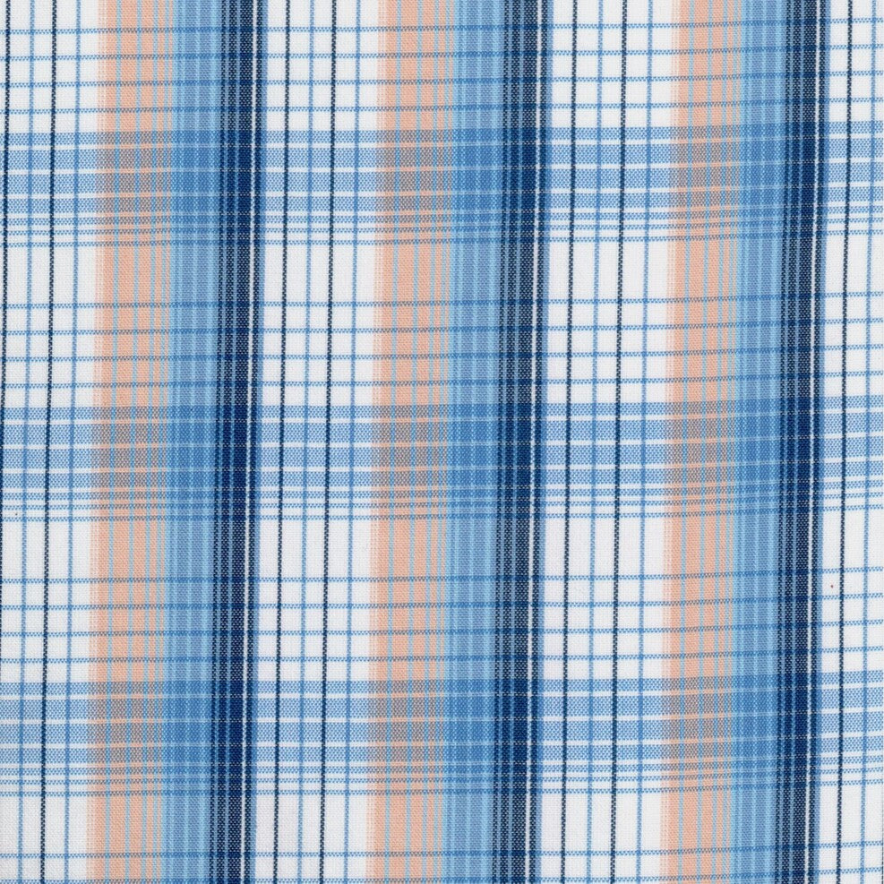 Tela para uniforme polidacron escocés azul con cuadros blancos y beige; ideal para uniformes escolares, SchoolLine.