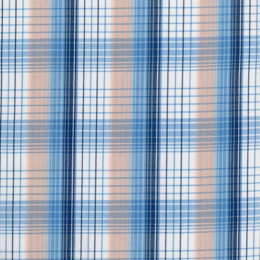 Tela para uniforme polidacron escocés azul con cuadros blancos y beige; ideal para uniformes escolares, SchoolLine.