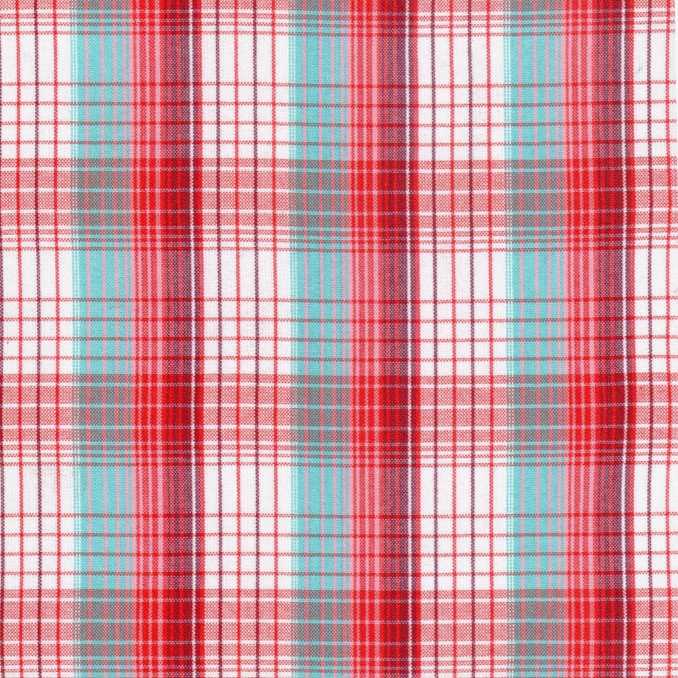 Tela para uniforme polidacron escocés rojo con líneas blancas y turquesas; ideal para uniformes escolares SchoolLine