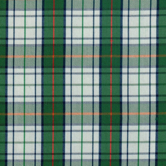 Tela para uniforme escocés verde, blanco, azul y rojo con patrón a cuadros; tela SchoolLine para usos institucionales.