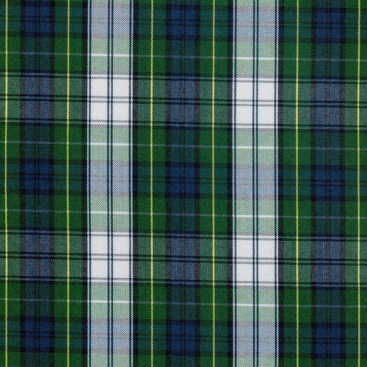Tela escocés verde y azul polidacron, diseño tartán con líneas blancas; ideal para uniformes escolares e institucionales, SchoolLine.