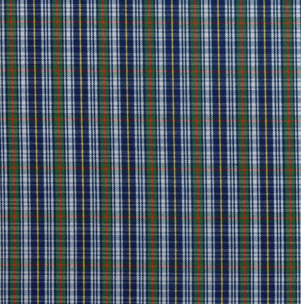 Tela escocés polidacron azul con rayas verde y rojo para uniformes escolares e institucionales de SchoolLine.