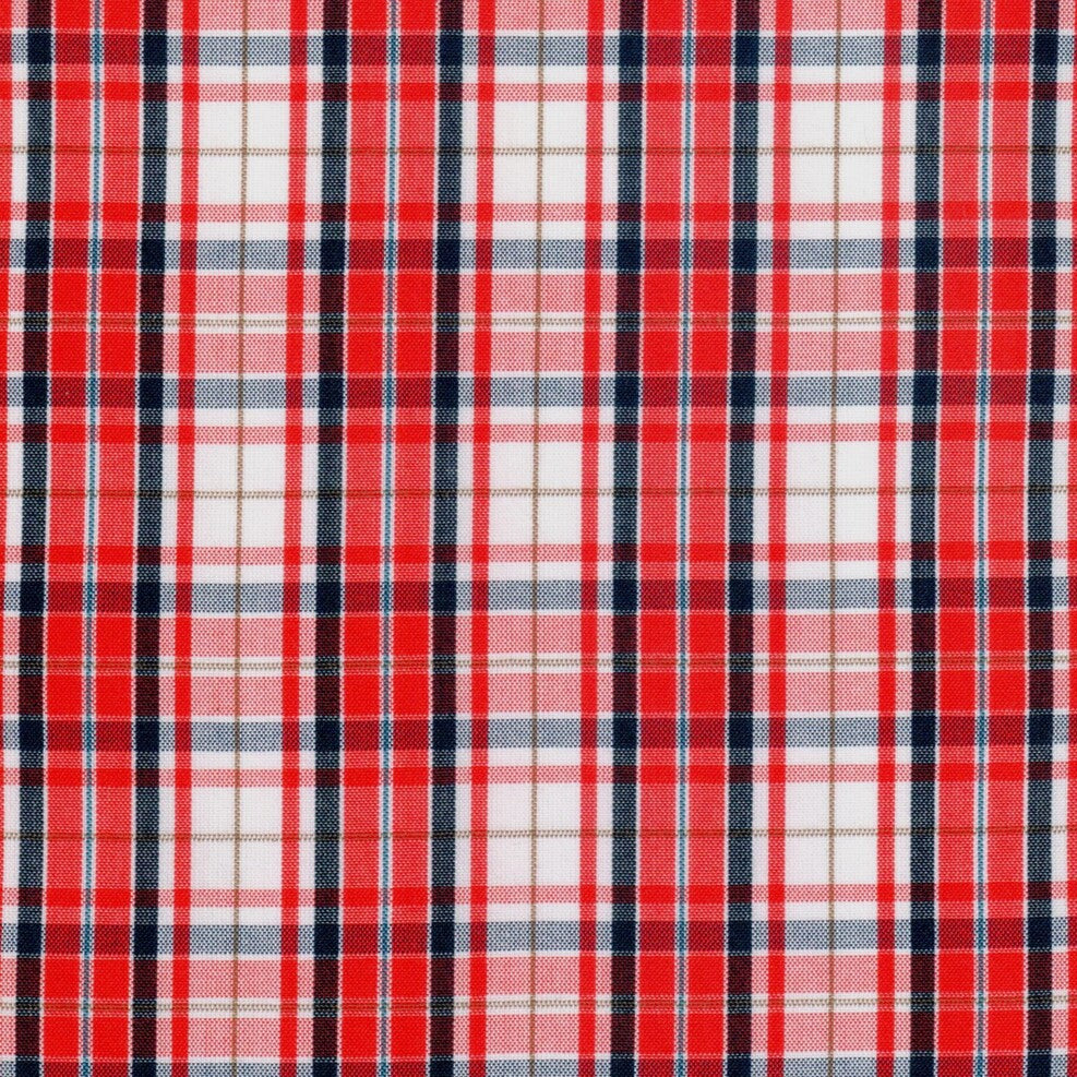 Tela polidacron escocés roja con cuadros azul/blanco; ideal para uniformes escolares e institucionales, SchoolLine