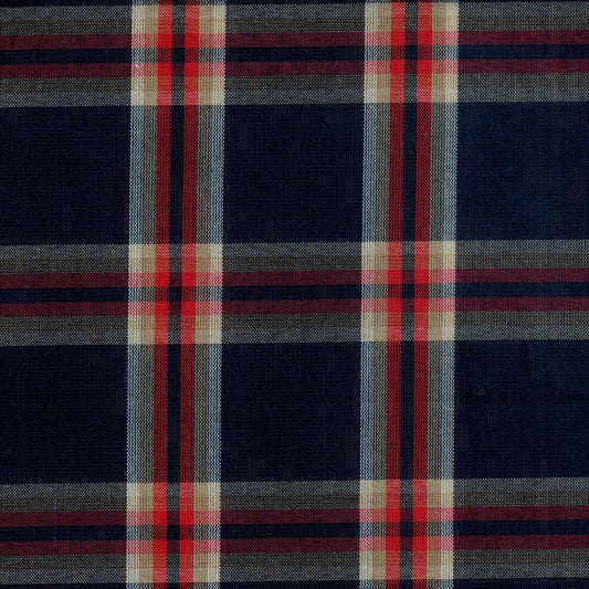 Tela polidacron escocés SchoolLine en azul marino, rojo y beige para uniformes escolares