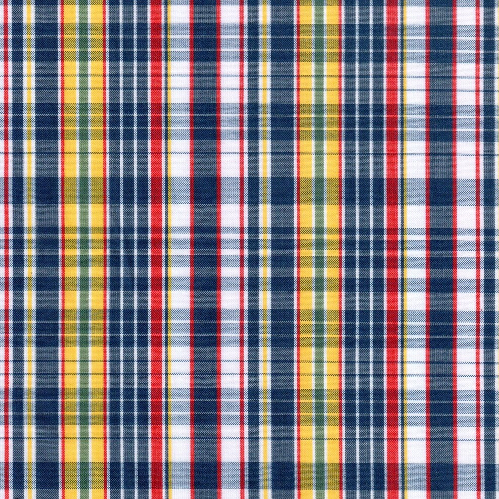 Tela para uniforme polidacron escocés de SchoolLine, tejido a cuadros azul, rojo y amarillo para uniformes escolares.