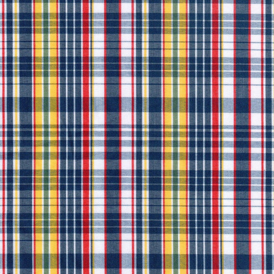 Tela para uniforme polidacron escocés de SchoolLine, tejido a cuadros azul, rojo y amarillo para uniformes escolares.