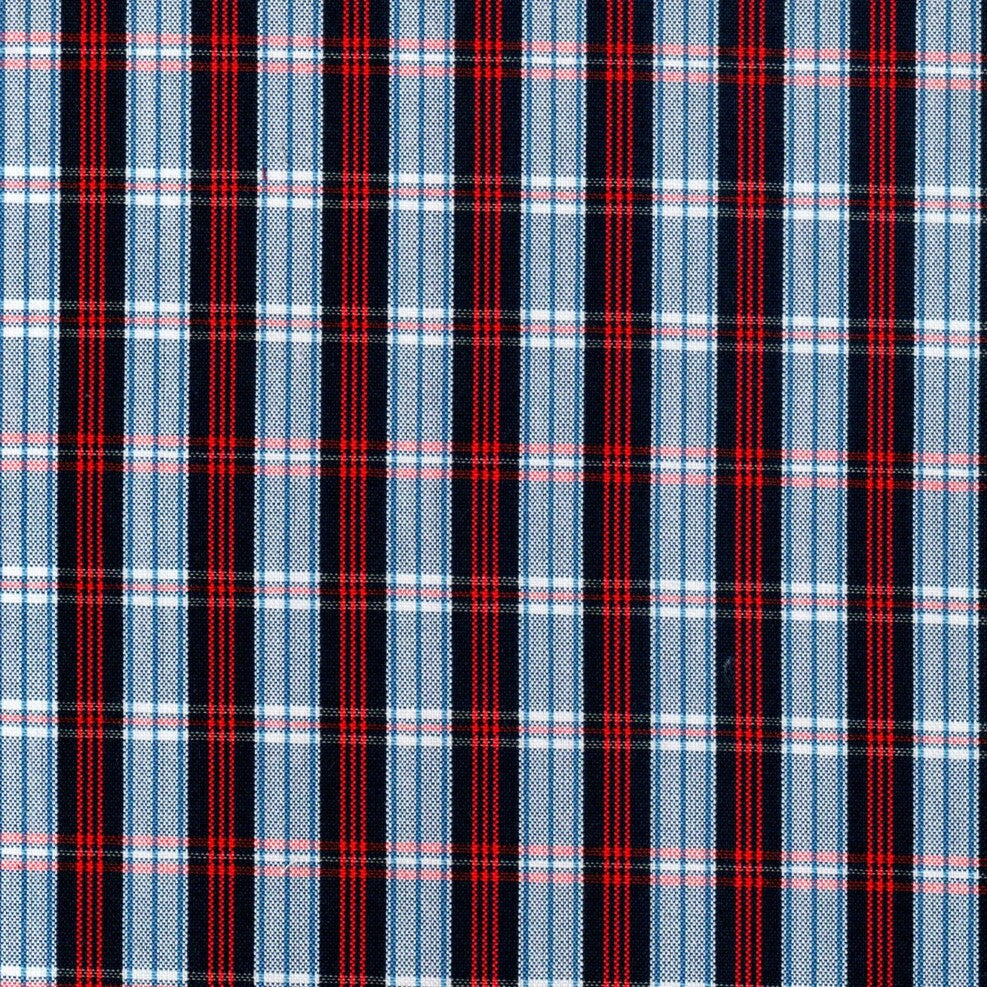 Tela para uniforme polidacron escocés azul, negro y rojo, diseño tartán; ideal para uniformes escolares e institucionales SchoolLine