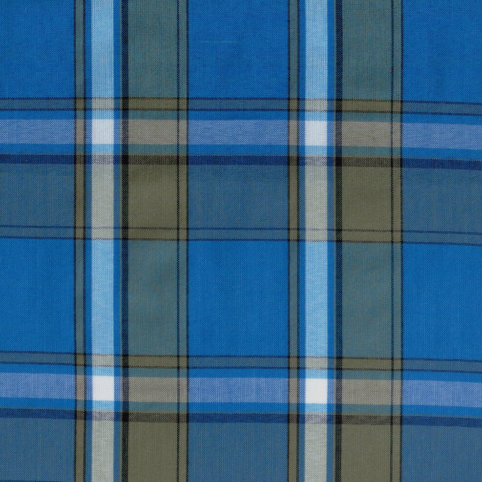 Tela polidacron escocés SchoolLine en azul y verde con cuadros tartán, ideal para uniformes escolares.
