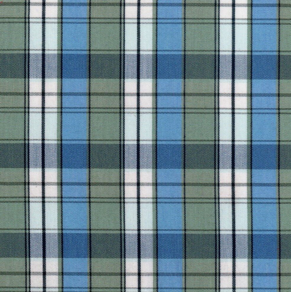 Tela para uniforme polidacron escocés en cuadros azul-verde con líneas blancas, SchoolLine