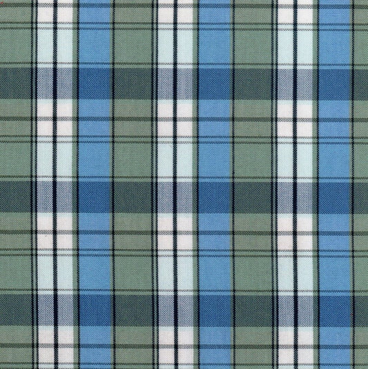 Tela para uniforme polidacron escocés en cuadros azul-verde con líneas blancas, SchoolLine
