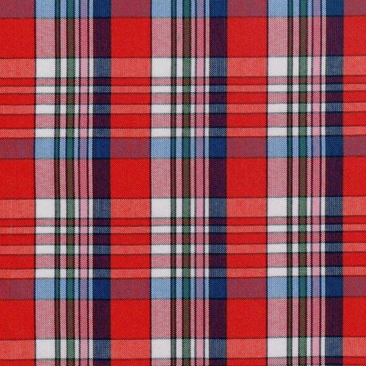 Tela para uniforme SchoolLine escocés rojo-azul con cuadros; tela textil para uniformes escolares e institucionales.