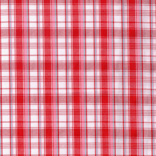 Tela escocés roja de SchoolLine, diseño plaid con líneas blancas; ideal para uniformes escolares e institucionales.