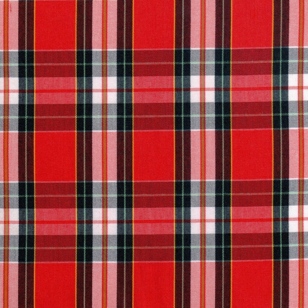 Tela escocesa tartán rojo con rayas negras y rosadas; ideal para uniformes escolares e institucionales SchoolLine