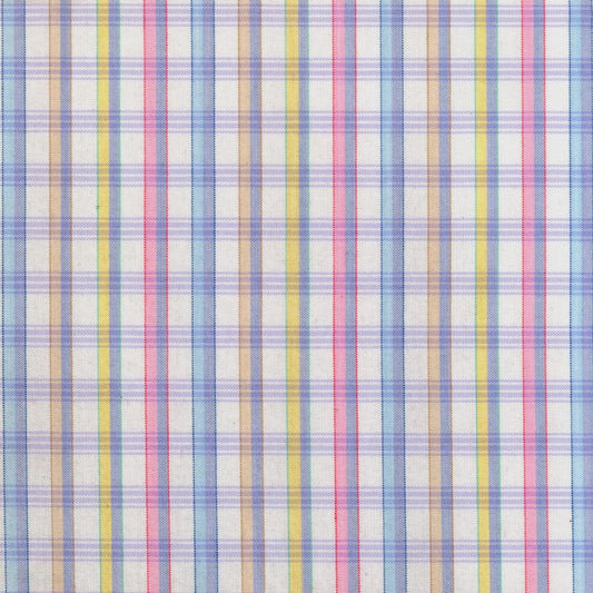 Tela polidacron escocés para uniformes escolares e institucionales, diseño a cuadros multicolor azul, rosa y amarillo