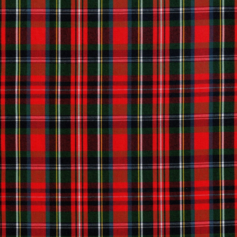 Tela polidacron escocés SchoolLine, cuadros rojo-verde-negro, ideal para uniformes escolares e institucionales.