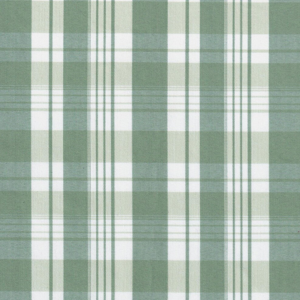 Tela para uniforme polidacron escocés verde y blanco, patrón plaid, ideal para uniformes escolares e institucionales.
