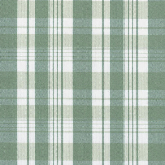 Tela para uniforme polidacron escocés verde y blanco, patrón plaid, ideal para uniformes escolares e institucionales.