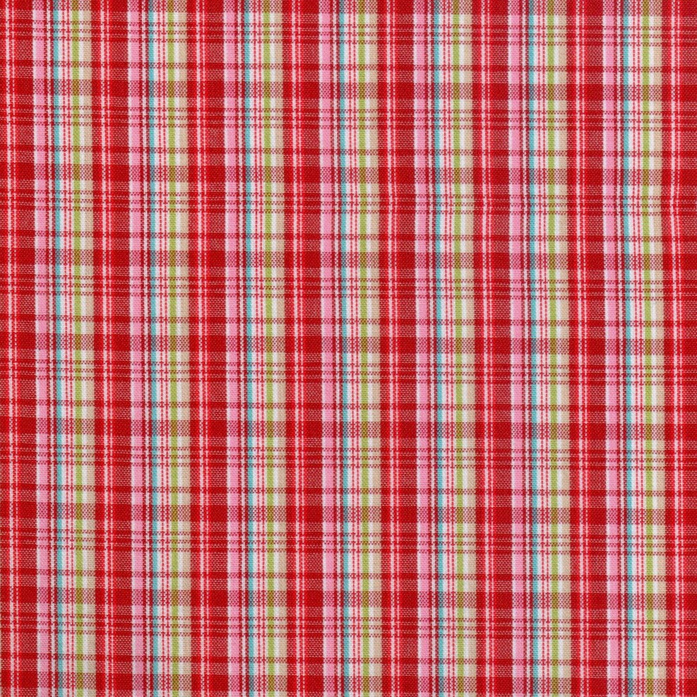 Tela escocés Polidacron SchoolLine; cuadros rojos, beige y azul, ideal para uniformes escolares e institucionales.