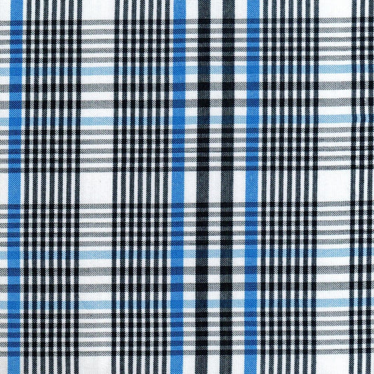 Tela para uniforme polidacron escocés azul, negro y blanco con diseño a cuadros, ideal para uniformes escolares e institucionales