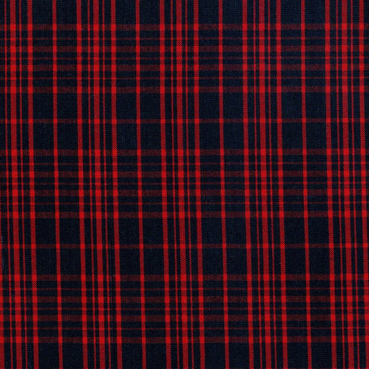 Tela para uniforme polidacron escocés en azul marino con cuadros rojos; tartán, SchoolLine