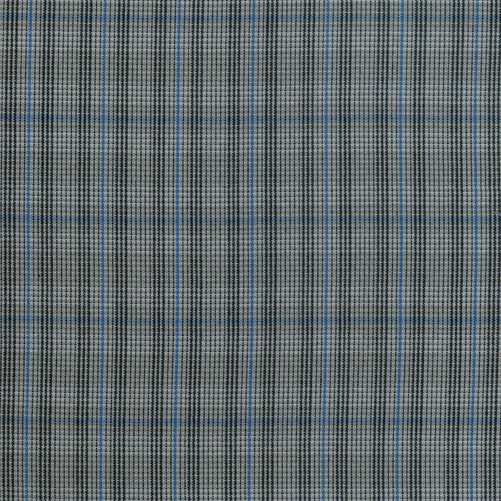 Tela para uniforme polidacron escocés gris con cuadros negros y líneas azul; uso escolar/institucional - SchoolLine